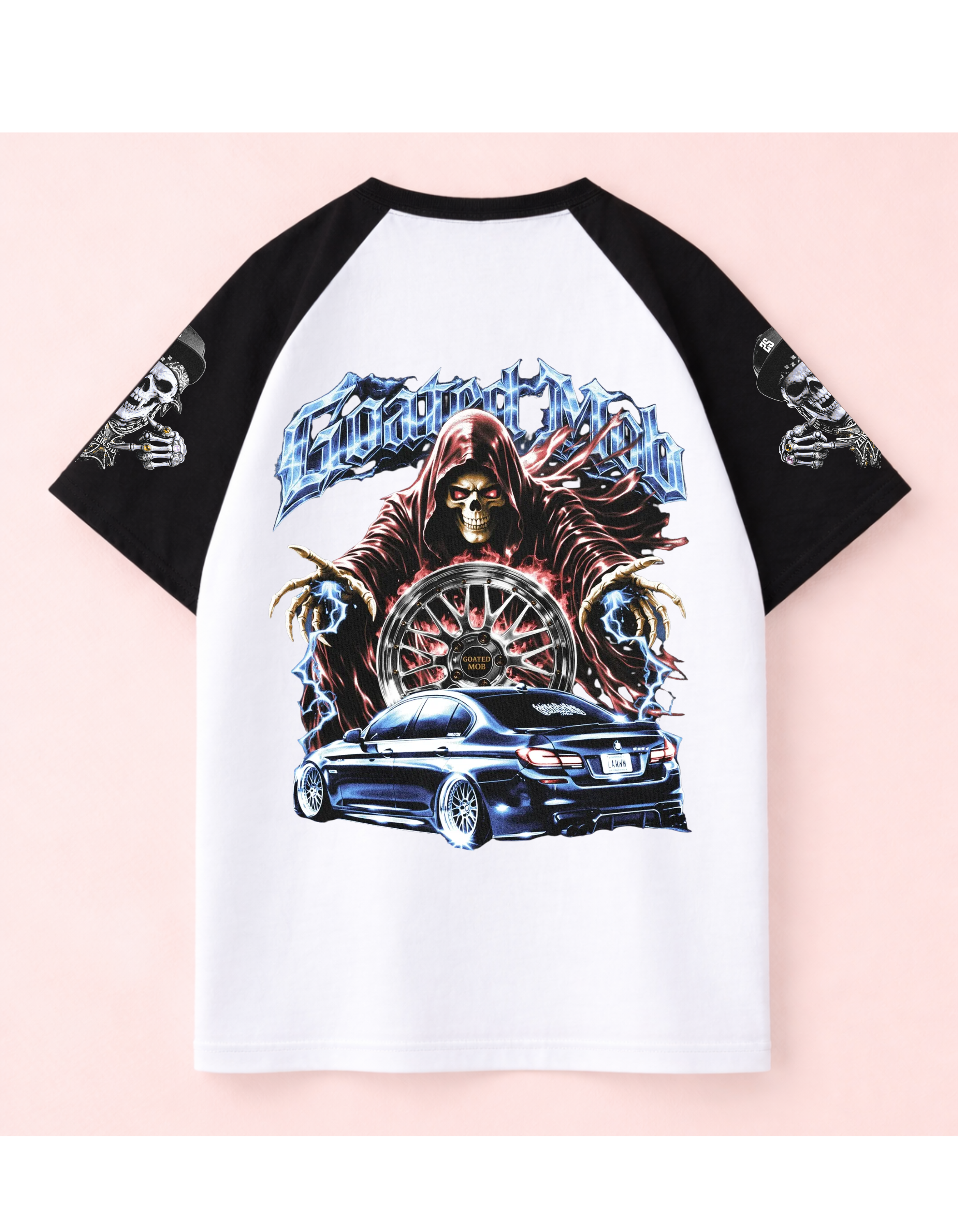 Grim Rider Oversized Raglan Tee – White & Black