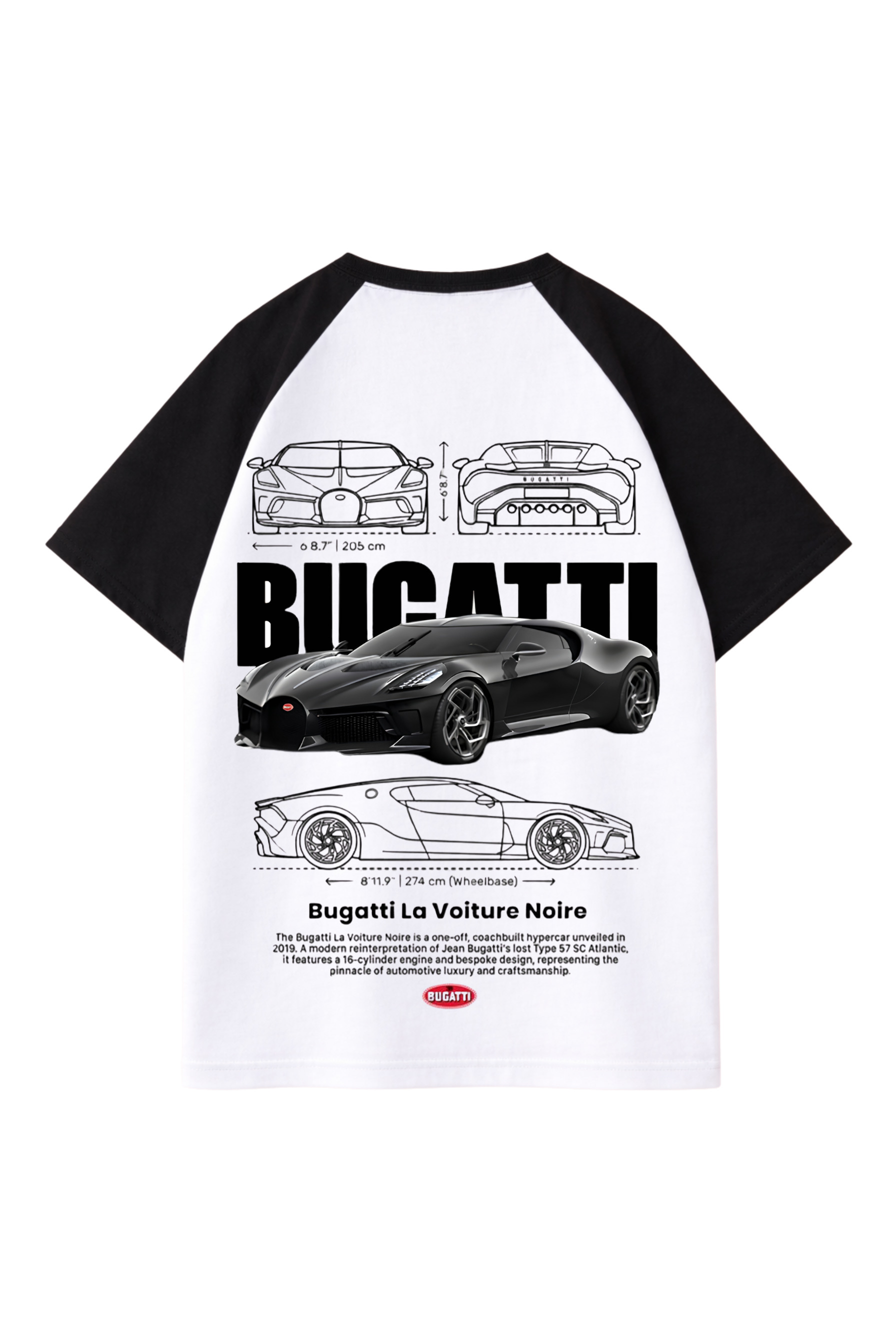 Bugatti La Voiture Noire Raglan Tee – White & Black