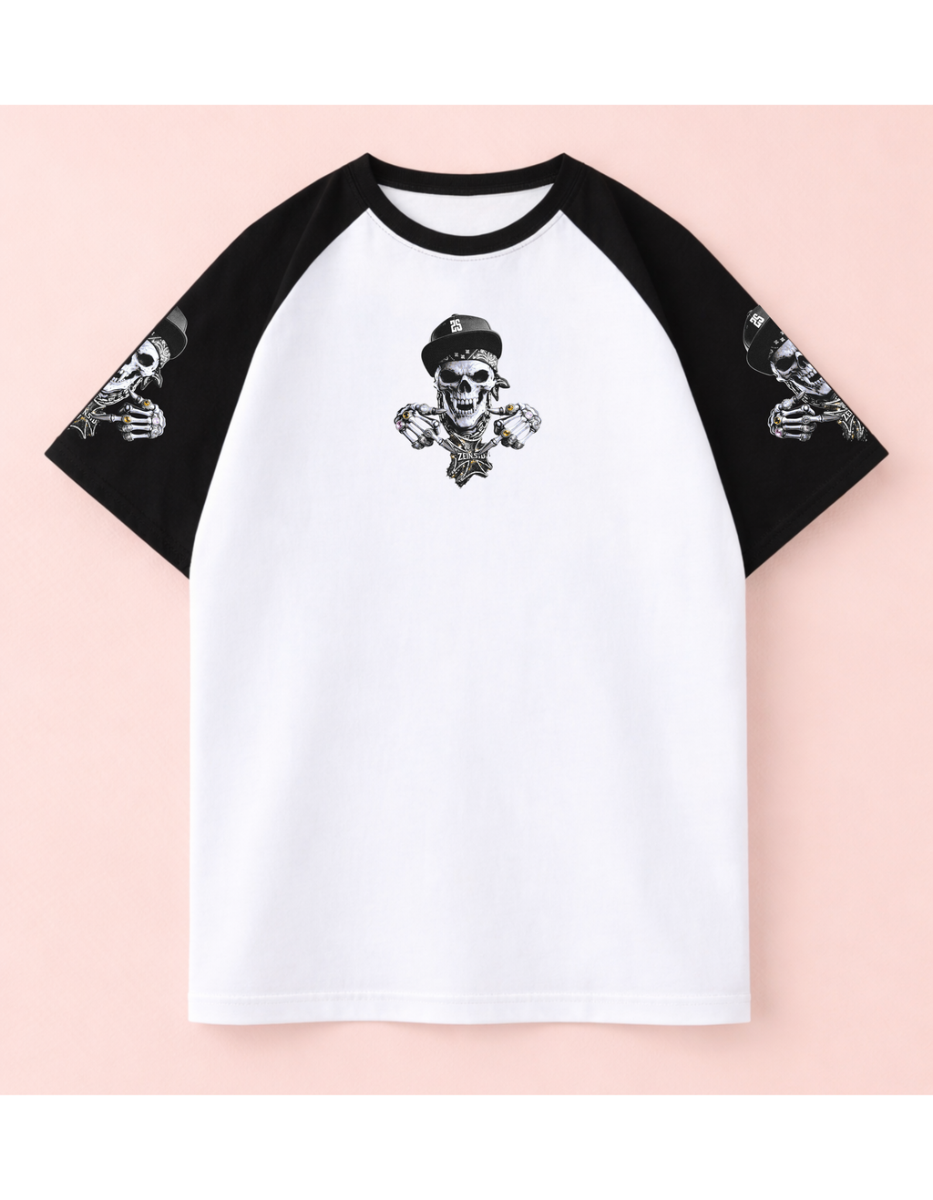 Grim Rider Oversized Raglan Tee – White & Black