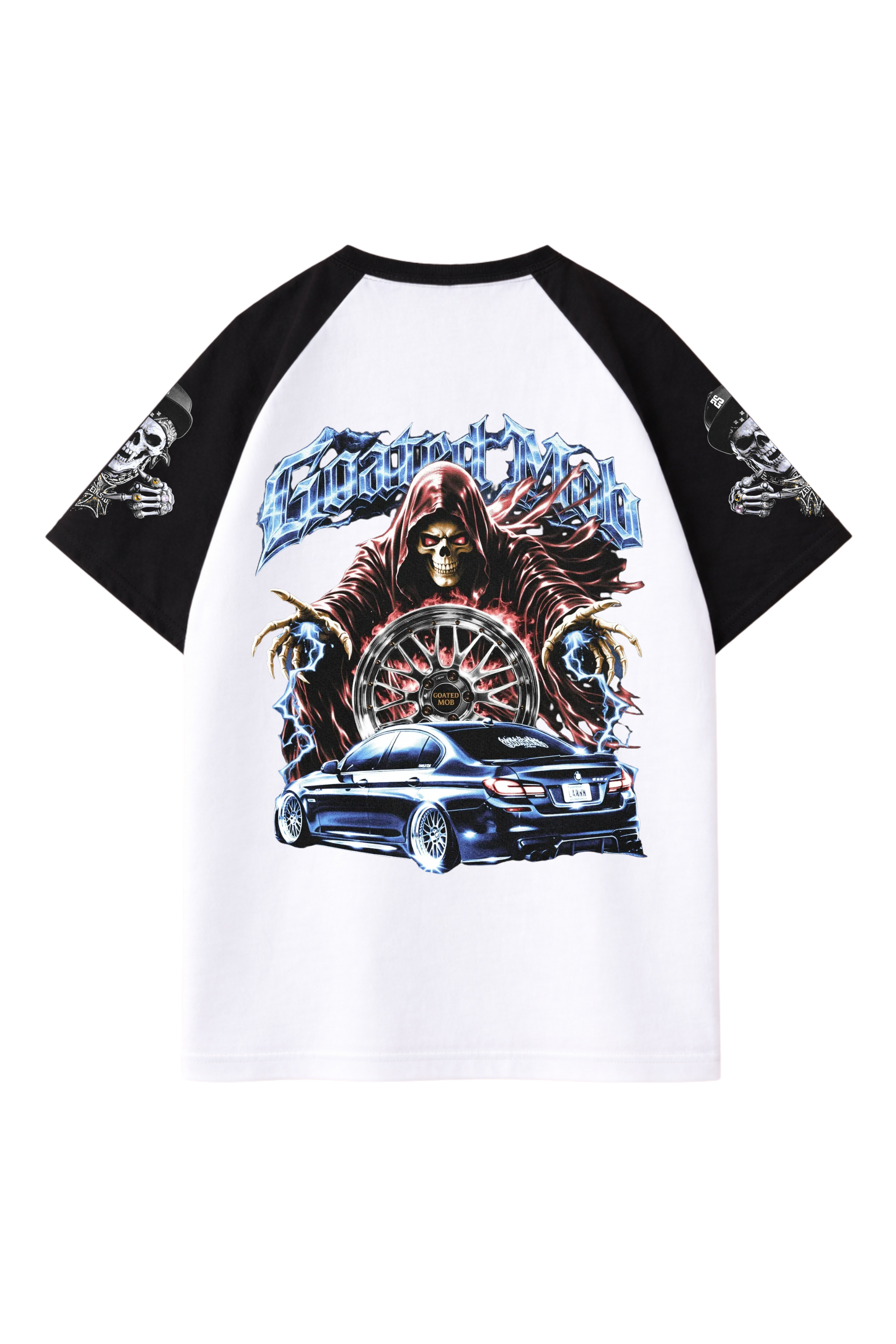 Grim Rider Oversized Raglan Tee – White & Black
