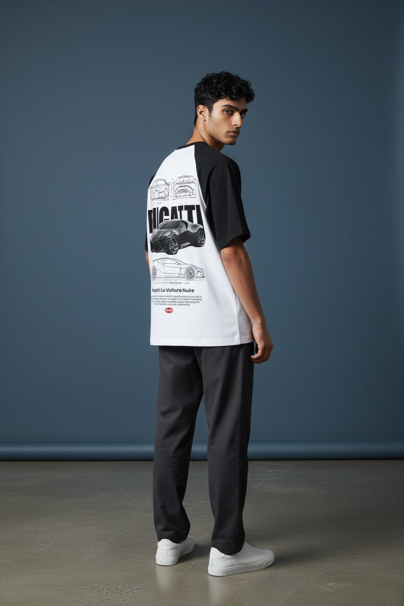 Bugatti La Voiture Noire Raglan Tee – White & Black