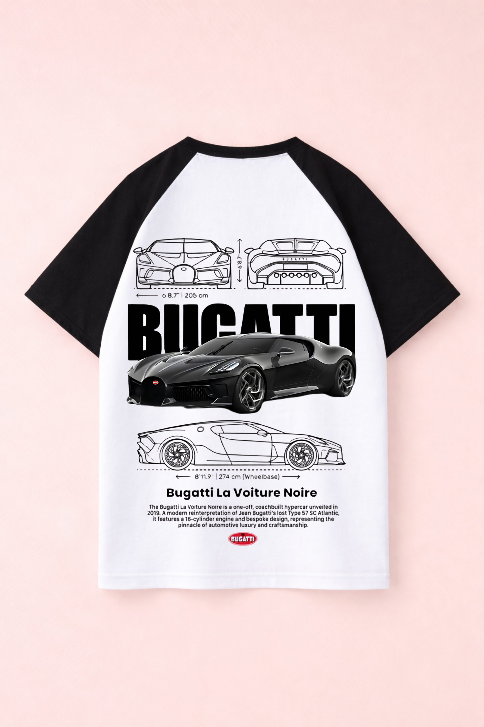 Bugatti La Voiture Noire Raglan Tee – White & Black