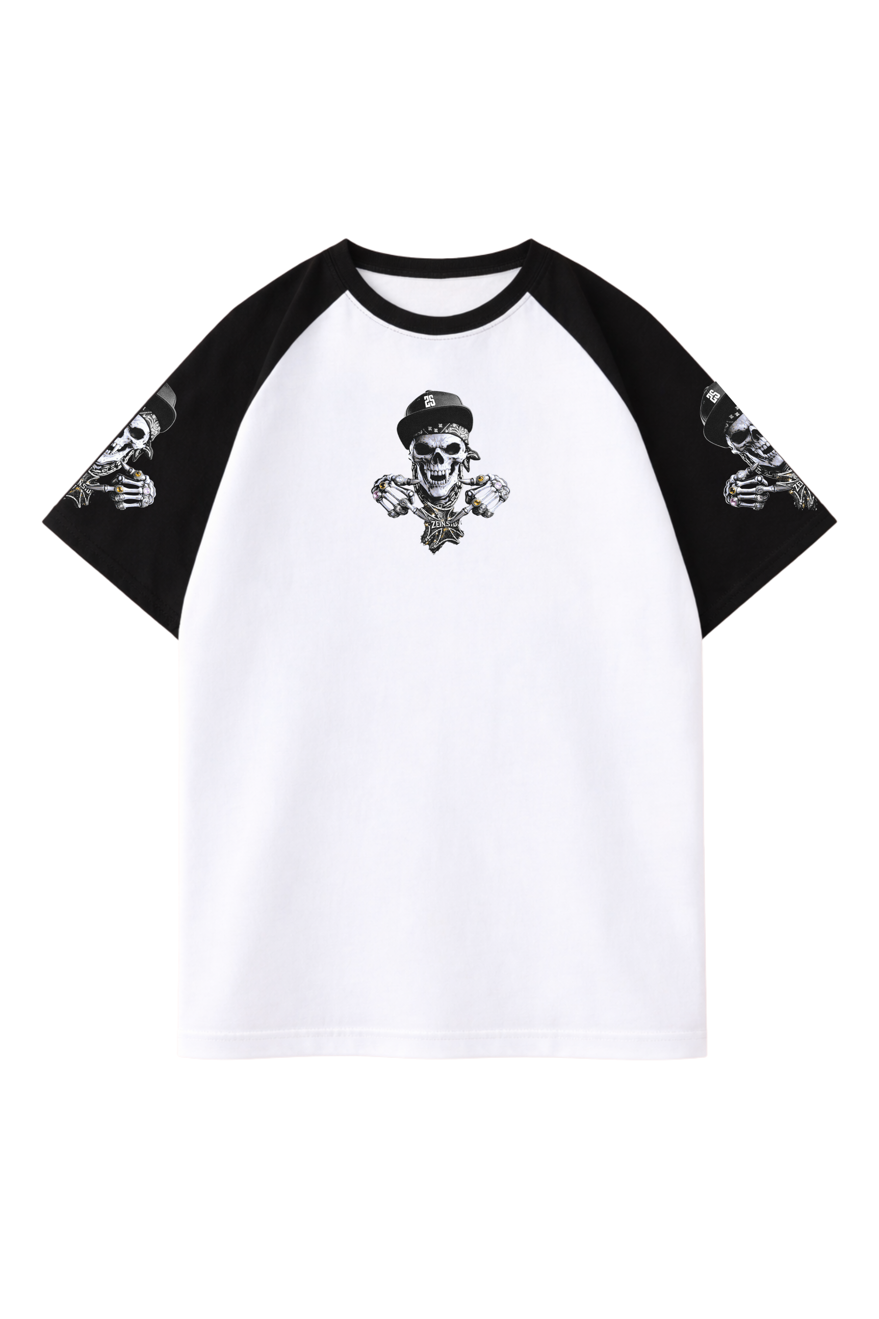 Grim Rider Oversized Raglan Tee – White & Black