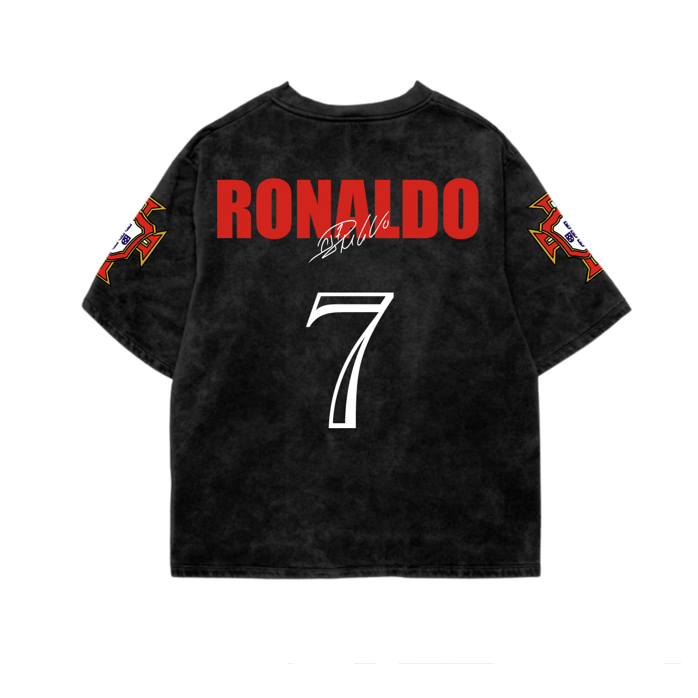 CR7 Ronaldo 7 Signature Acid Wash Oversized Tee – Black