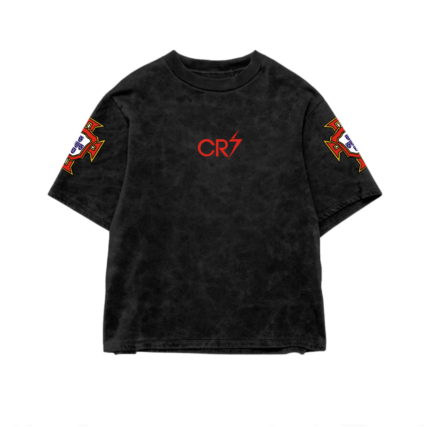 CR7 Ronaldo 7 Signature Acid Wash Oversized Tee – Black